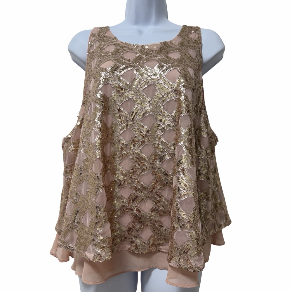 Anthropologie Sunday in Brooklyn Sequin Chiffon Tank Top Size XL Pale Pink Gold